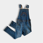 Load image into Gallery viewer, Mini Boden Fun Overalls Light Vintage Denim Rainbow 8-9 NWOT
