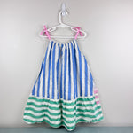 Load image into Gallery viewer, Mini Boden Fun Stripe Strappy Dress Blue Lurex Stripe 7-8
