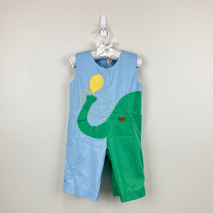 Vintage Blue Elephant Applique Longall Romper 12 Months