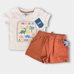 Load image into Gallery viewer, JoJo Maman Bebe Natural 2-Piece Dinosaur Puff Print T-Shirt &amp; Short Set 3-6 Months NWT
