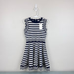 Load image into Gallery viewer, Milly Mini Textured Wave Flare Dress Navy Blue Stripes 7/8 NWT
