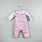 Load image into Gallery viewer, Jacadi Paris Baby Girl Pink Floral Jumpsuit &amp; Large Ruffle Bodysuit Set 6 Months
