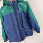 Load image into Gallery viewer, L.L. Bean Kids Lined Trail Model Wind and Rain Jacket Color Block Night/Emerald Spruce S 4T
