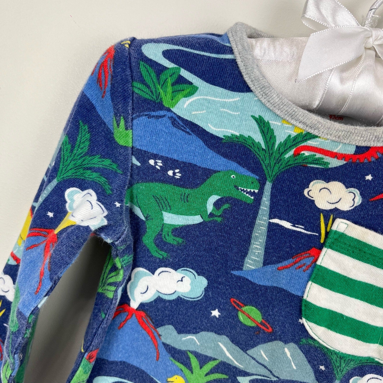 Mini Boden Long Sleeve Bodysuit Starboard Blue Dinos 18-24 Months