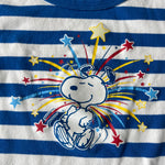 Load image into Gallery viewer, Hanna Andersson Blue &amp; White Striped Snoopy Fireworks Short John PJs 130 cm 8
