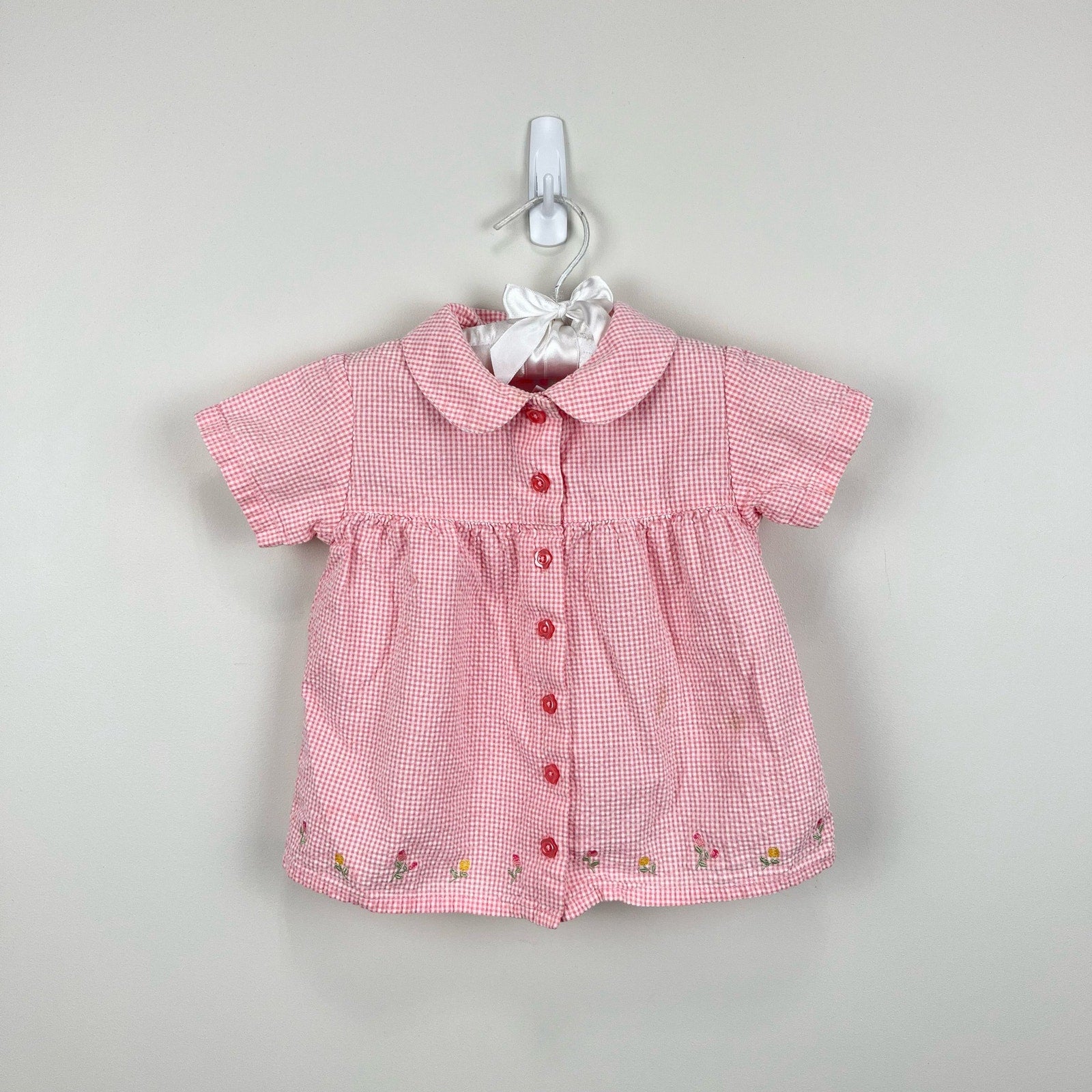 Vintage Gymboree Pink Plaid Flower Dress 6-12 Months