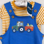 Load image into Gallery viewer, JoJo Maman Bebe Blue Easter Tractor Dungaree and T-Shirt Set 6-12 Months NWT
