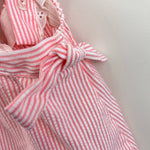 Load image into Gallery viewer, Vintage Bee Mine Pink Seersuck Stripe Lace Ruffle Pinafore Dress 3T
