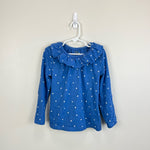 Load image into Gallery viewer, Mini Boden Elizabethan Blue Spot Ruffle Neck Top 6/7
