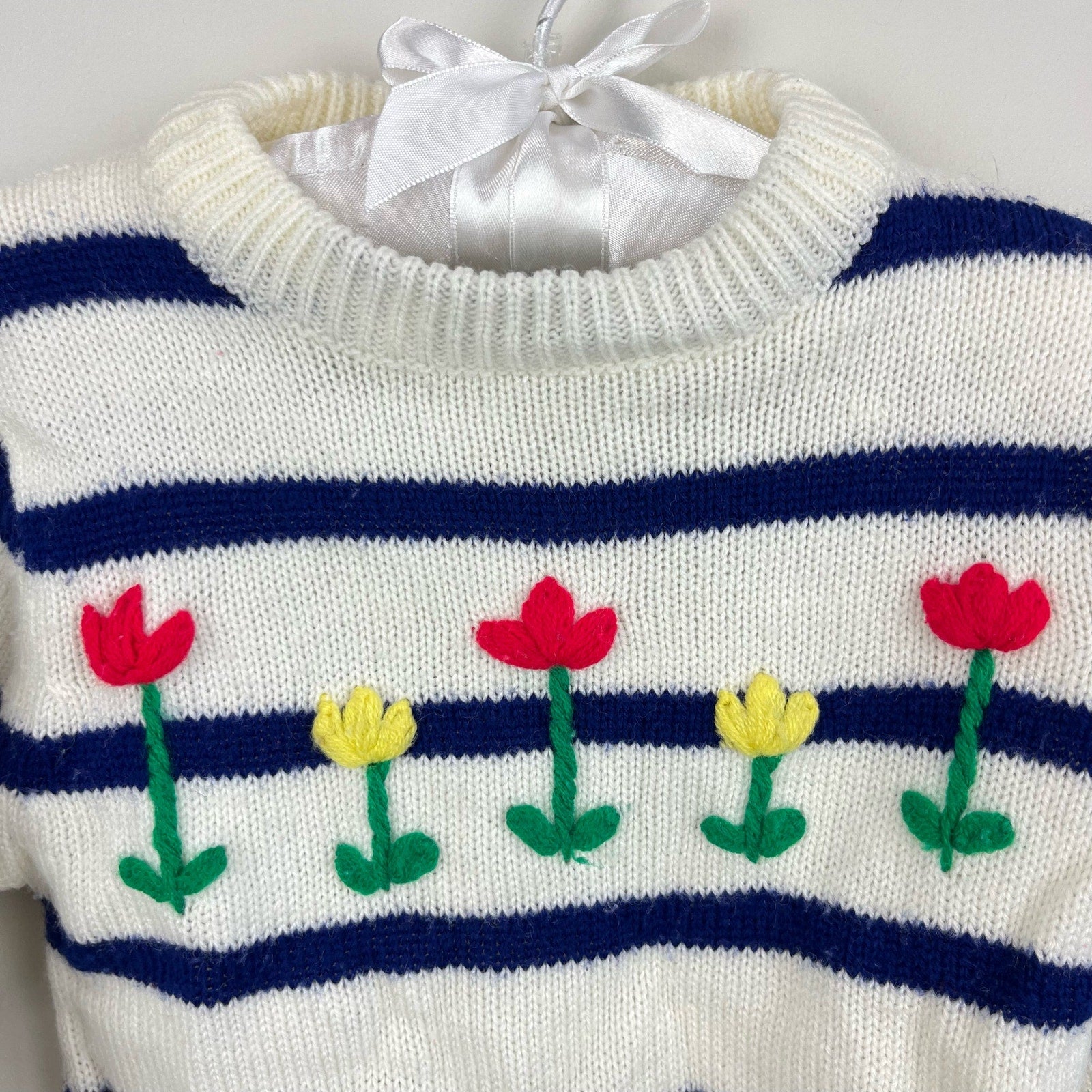 Vintage Tokens II Navy Striped Knit Flower Sweater 3T