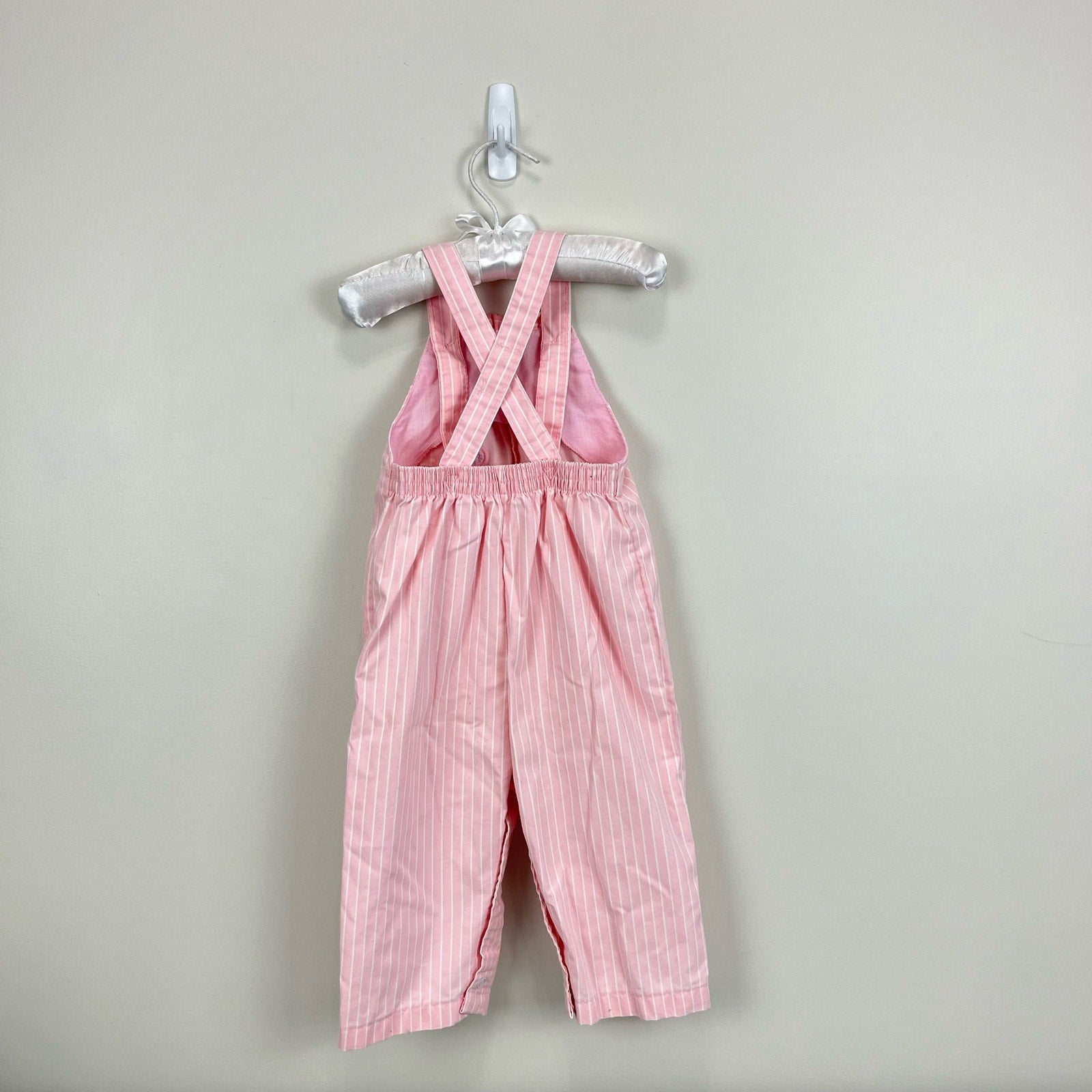 Vintage Healthtex Pink Striped Teddy Bear Overalls 24 Months USA