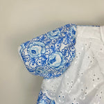 Load image into Gallery viewer, Vintage Healthtex Blue Floral Lace Bow Shortall Romper 6-9 Months
