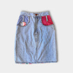 Load image into Gallery viewer, Vintage Girls Denim Patchwork Striped Pencil Skirt
