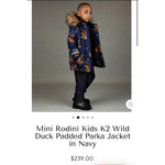Load image into Gallery viewer, Mini Rodini K2 Wild Duck Padded Parka Winter Coat Navy 128-134 cm 7-9
