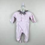 Load image into Gallery viewer, Jacadi Paris Petite Fille Pink Velour Floral Petal Collar Footie Coverall 3 Months
