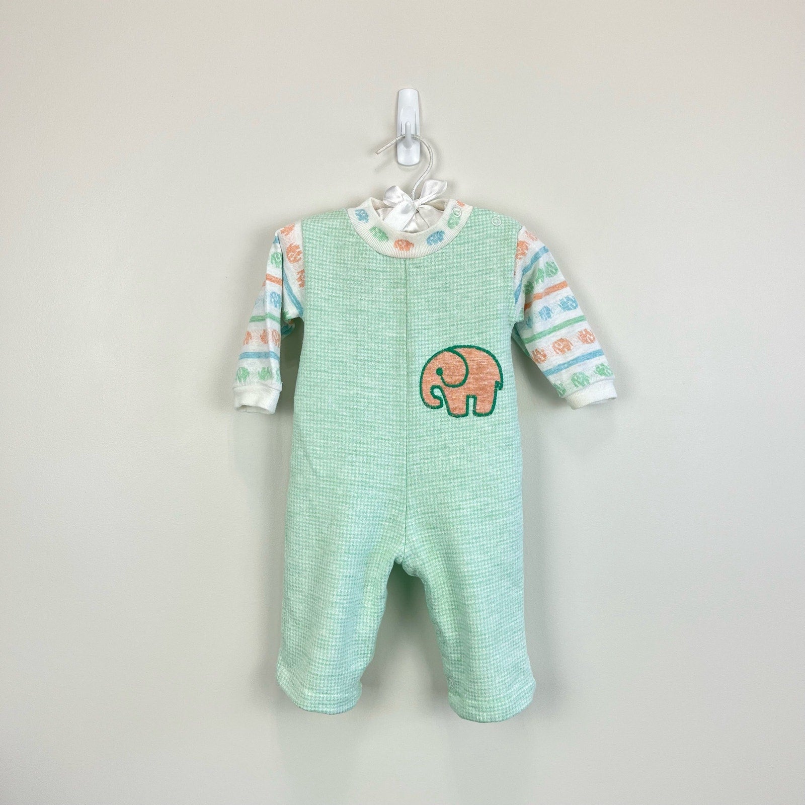 Vintage Healthtex Green Elephant Jumpsuit Romper 9 Months USA