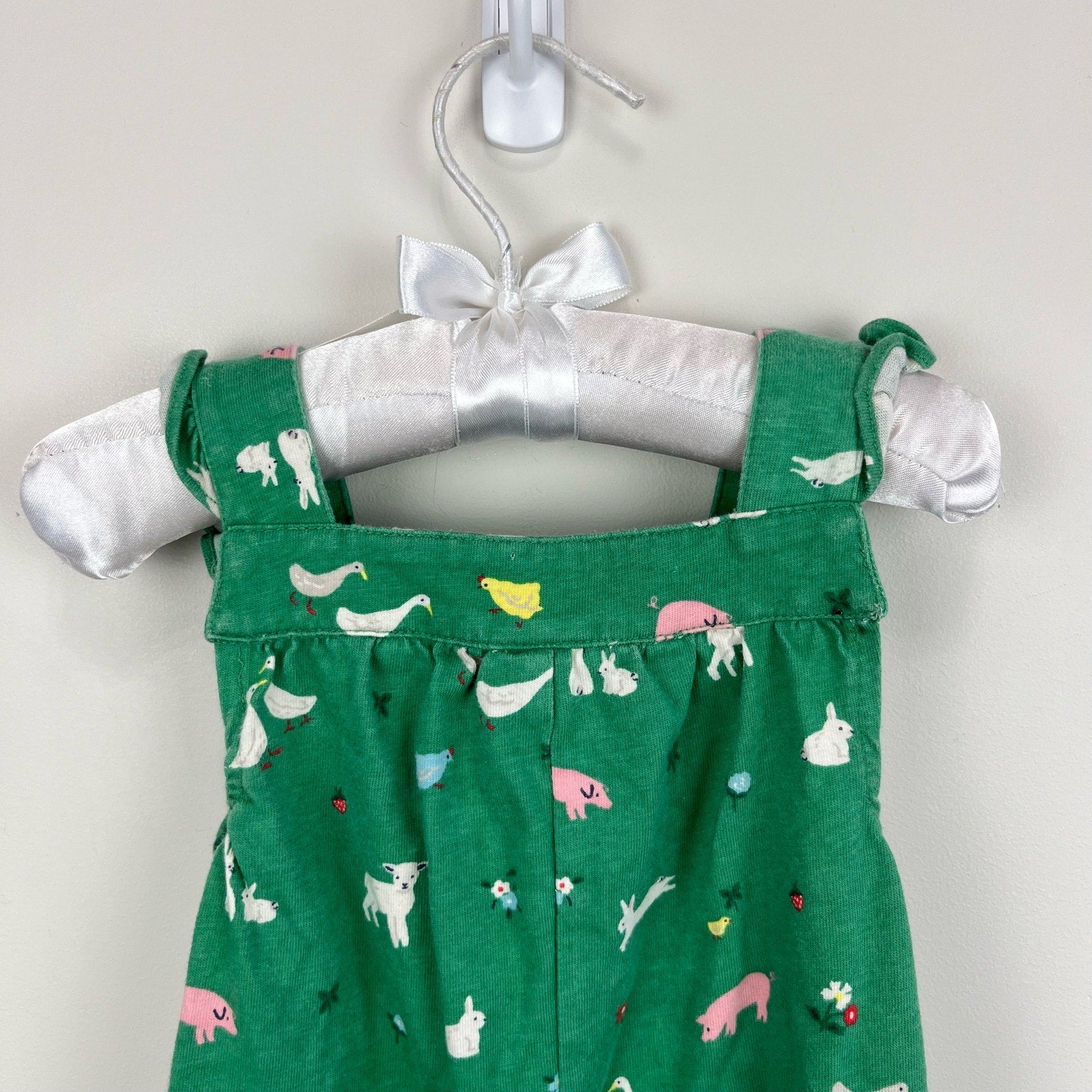 Mini Boden Baby Farm Animal Print Smocked Dungaree Green 12-18 Months