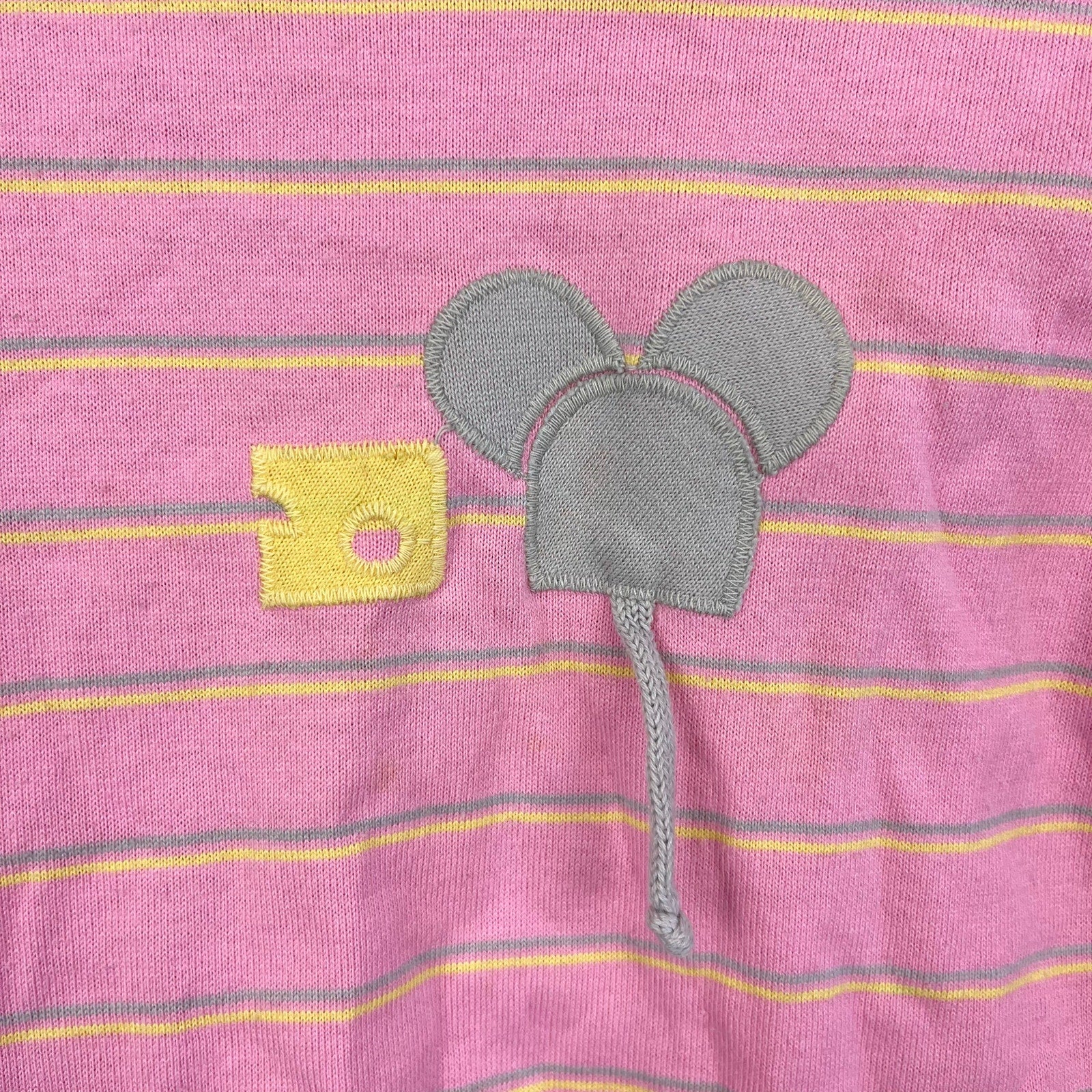 Vintage Healthtex Pink Stripe Applique Mouse Turtleneck Top 4T USA