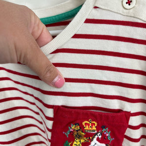 Mini Boden Long Sleeve Red Stripe Royal Crest Tee 8-9 Years