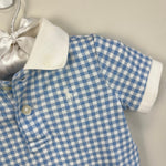 Load image into Gallery viewer, Ralph Lauren Gingham Soft Cotton Polo Shortall Romper Blue White 6 Months
