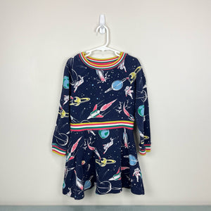 Mini Boden Cosy Printed Sweatshirt Dress Space Navy 6-7