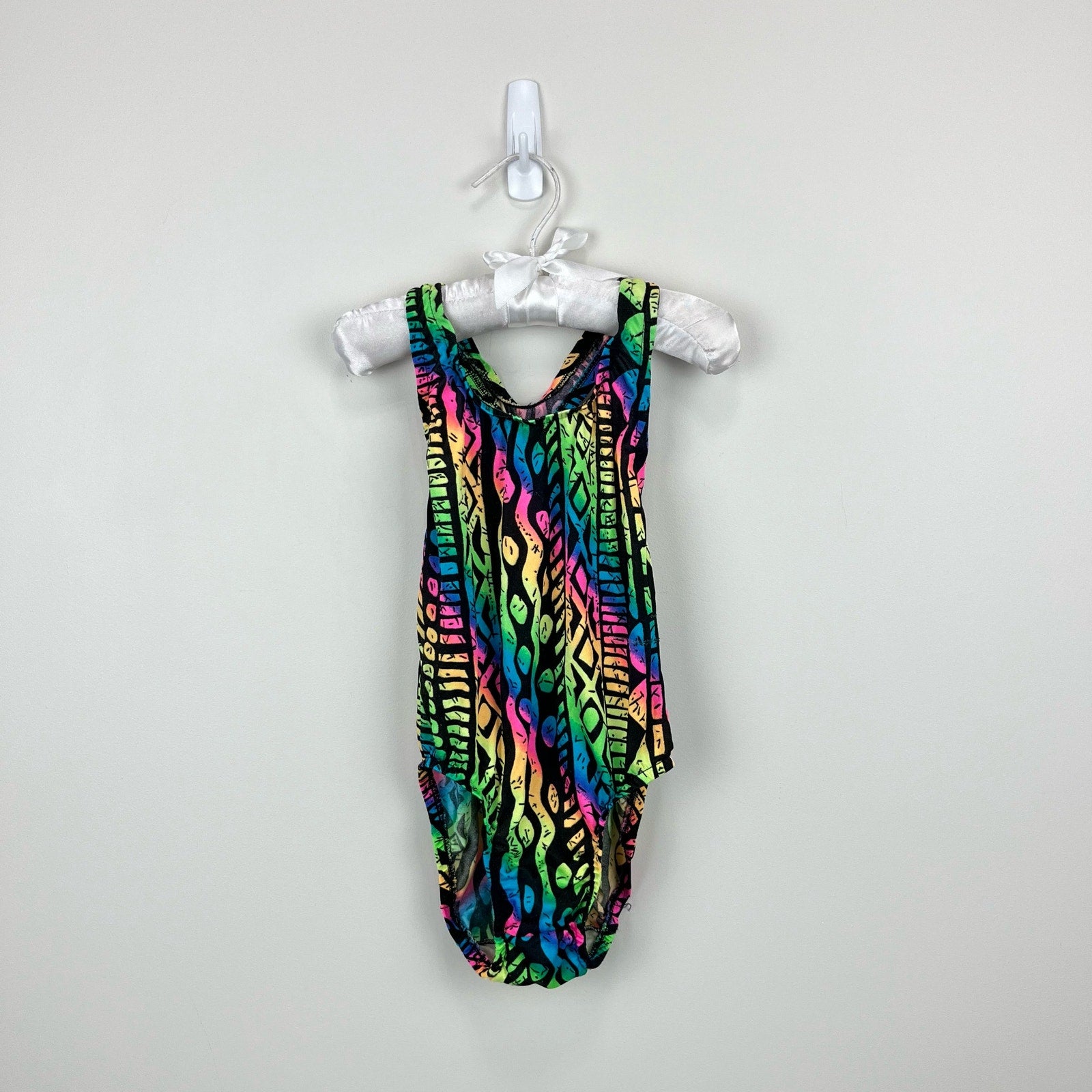 Vintage Neon Rainbow Printed Bathing Suit 8 USA