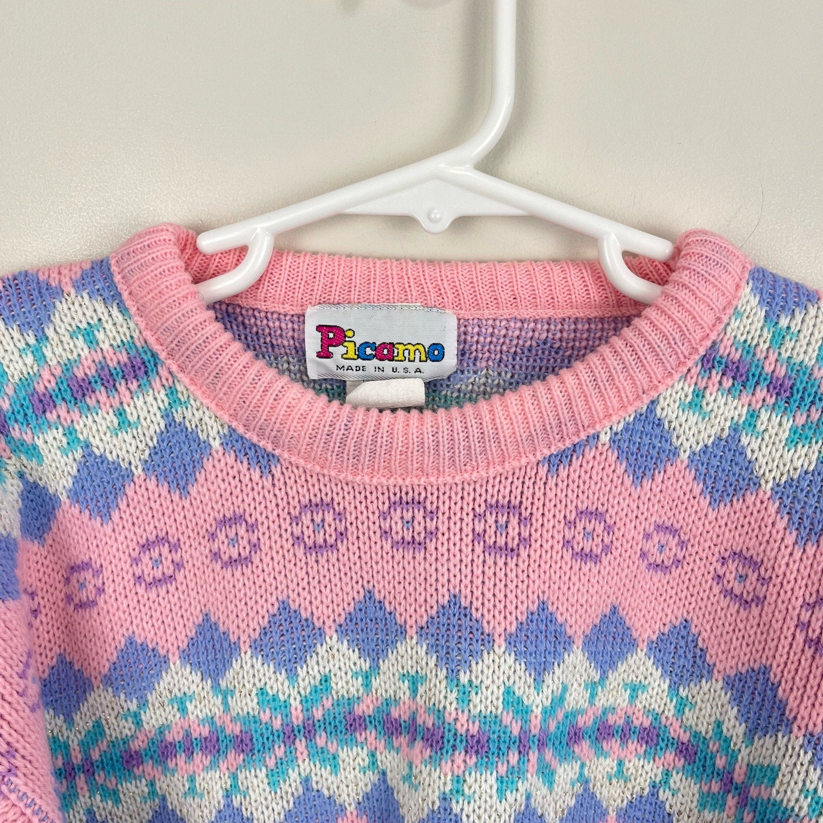 Vintage Picame Pink Fair Isle Sweater 10/12 USA