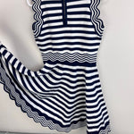 Load image into Gallery viewer, Milly Mini Textured Wave Flare Dress Navy Blue Stripes 7/8 NWT
