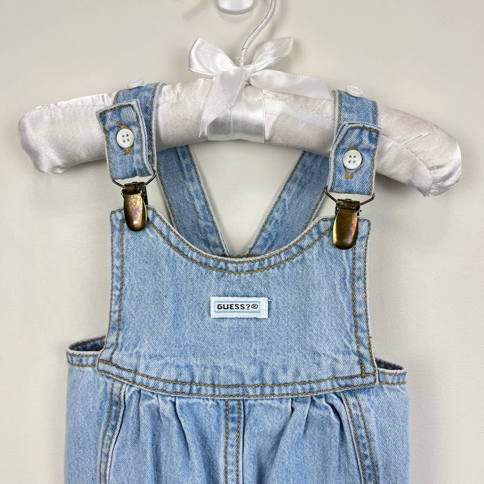 Vintage Guess Blue Jean Pleated Clip Overalls 6 Months USA