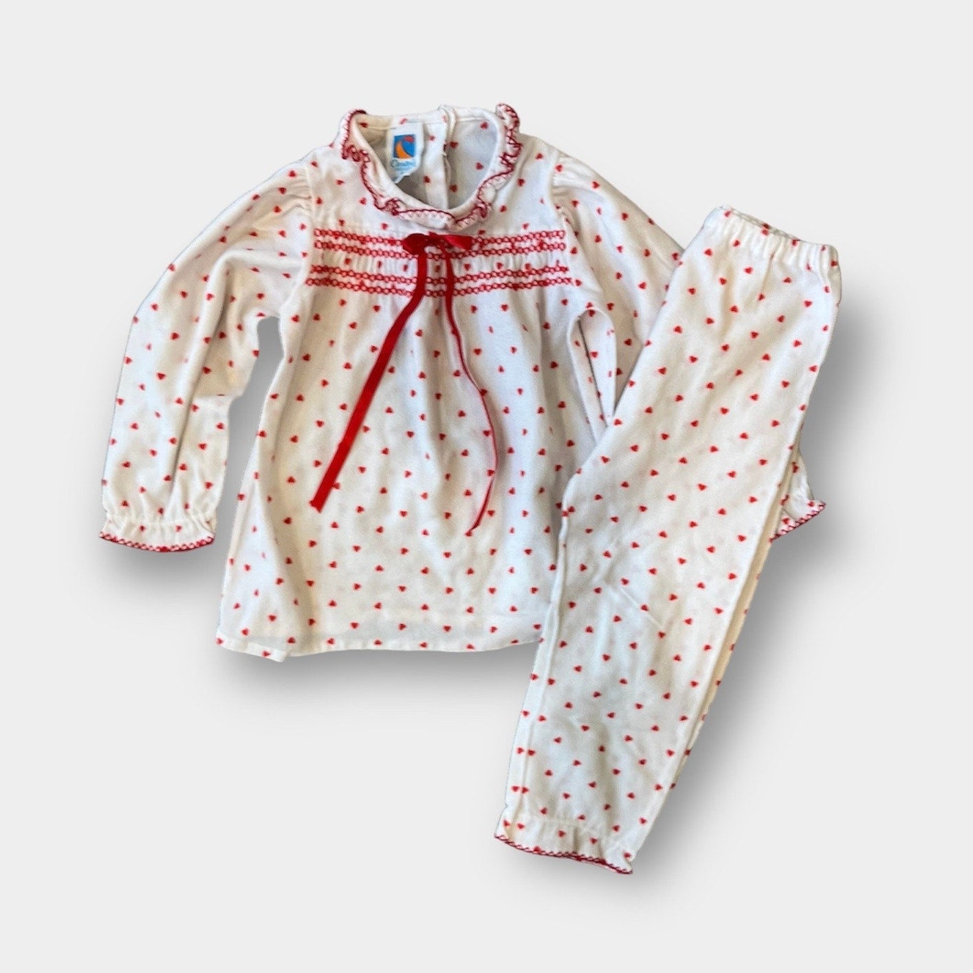 Vintage Carter's Smocked Polka Dot Heart Pajamas 4T USA