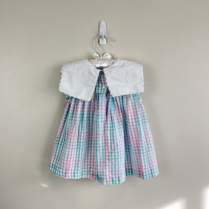 Vintage Samara Pastel Plaid Seersucker Bird House Dress 18 Months