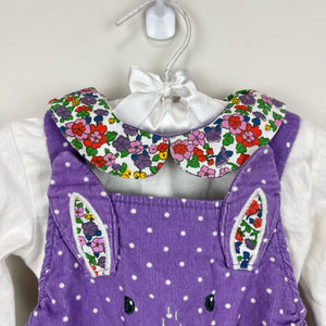 Mini Boden Cord Dungaree Set Aster Purple Pin Spot Bunny 12-18 Months