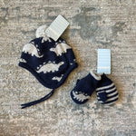 Load image into Gallery viewer, JoJo Maman Bebe Navy Dinosaur Hat &amp; Mittens Set 0-12 Months NWT
