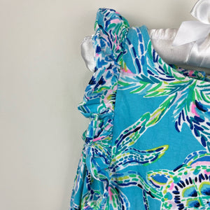 Lilly Pulitzer Girls Judith Romper Bermuda Blue Turtle XS 2-3