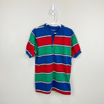 Load image into Gallery viewer, Vintage Blue, Red, Green Striped Short Sleeve Tee Shirt
