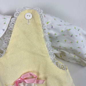 Vintage Cradle Togs Yellow Footie Cat Overalls Set 0-6 Months