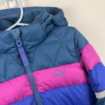 Load image into Gallery viewer, L.L. Bean Kids Long Down Jacket Colorblock Navy Berry M 5-6
