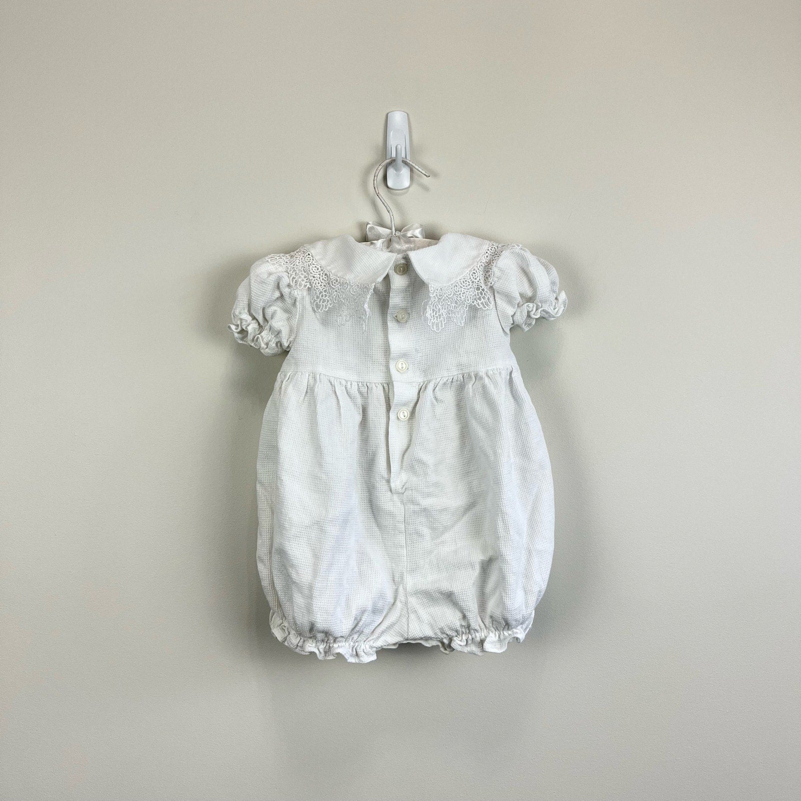 Vintage White Lace Bow Romper 12 Months