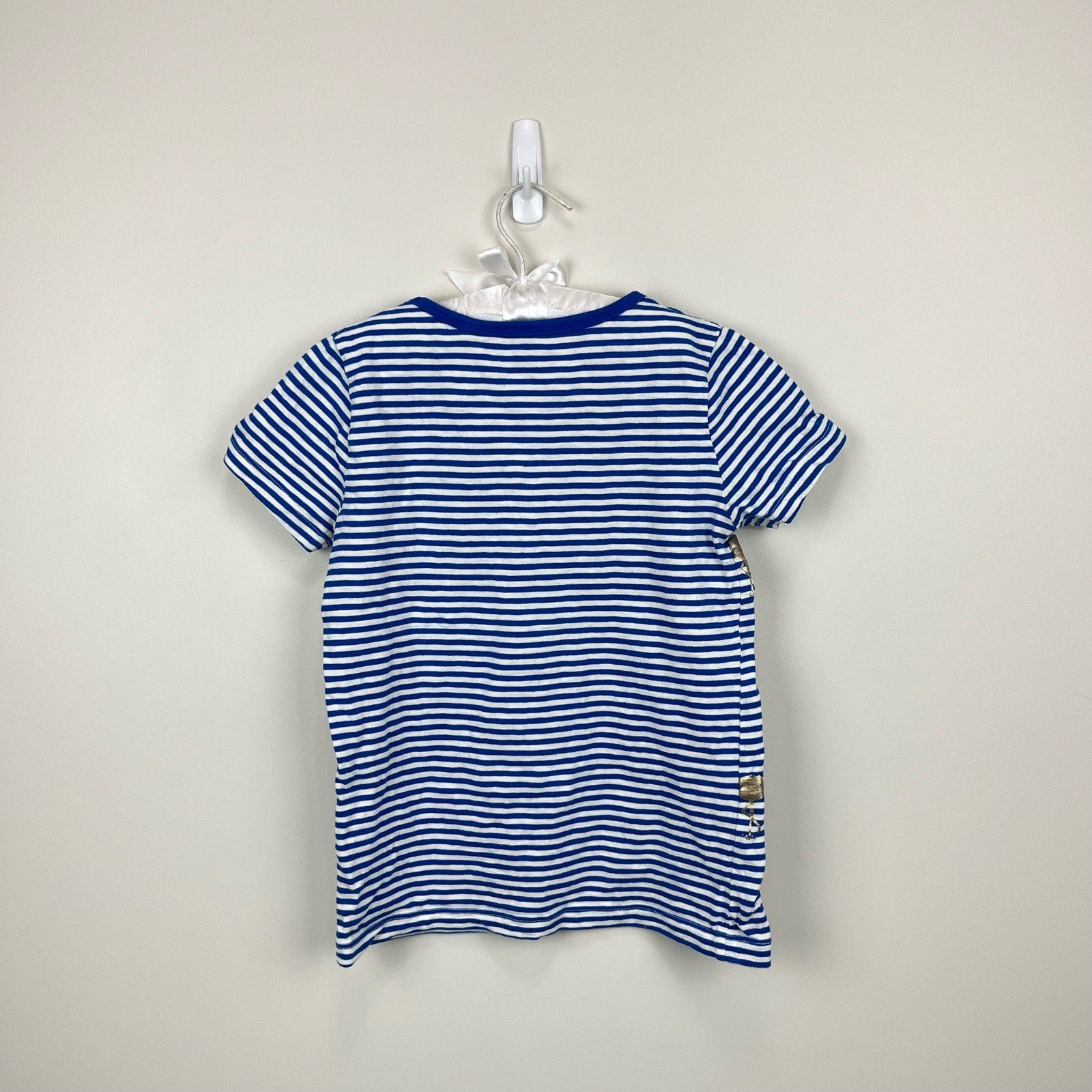 Mini Boden Short Sleeve Blue Striped Flamingo Tee Shirt 9-10