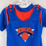 Load image into Gallery viewer, Vintage Mighty-Mac Knicks Basketball Romper Set Blue Orange 12 Months
