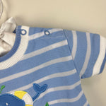Load image into Gallery viewer, Florence Eiseman Blue Stripe Knit Shortall Romper Whale 6 Months
