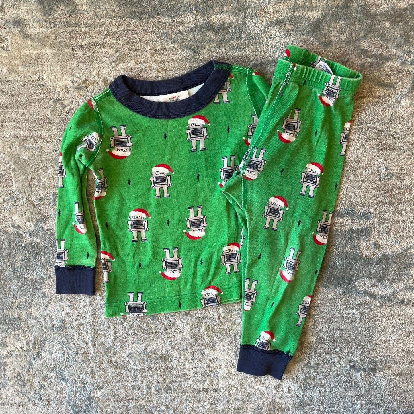 Hanna Andersson Green Santa Robot Long John Pajamas 80 cm 18-24 Months