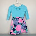 Load image into Gallery viewer, Lilly Pulitzer Girls Mochi Dress High Tide Navy Hey Hey Bouquet XL
