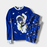 Load image into Gallery viewer, Mini Boden Snug Long John Pajamas Blue Astronaut 14
