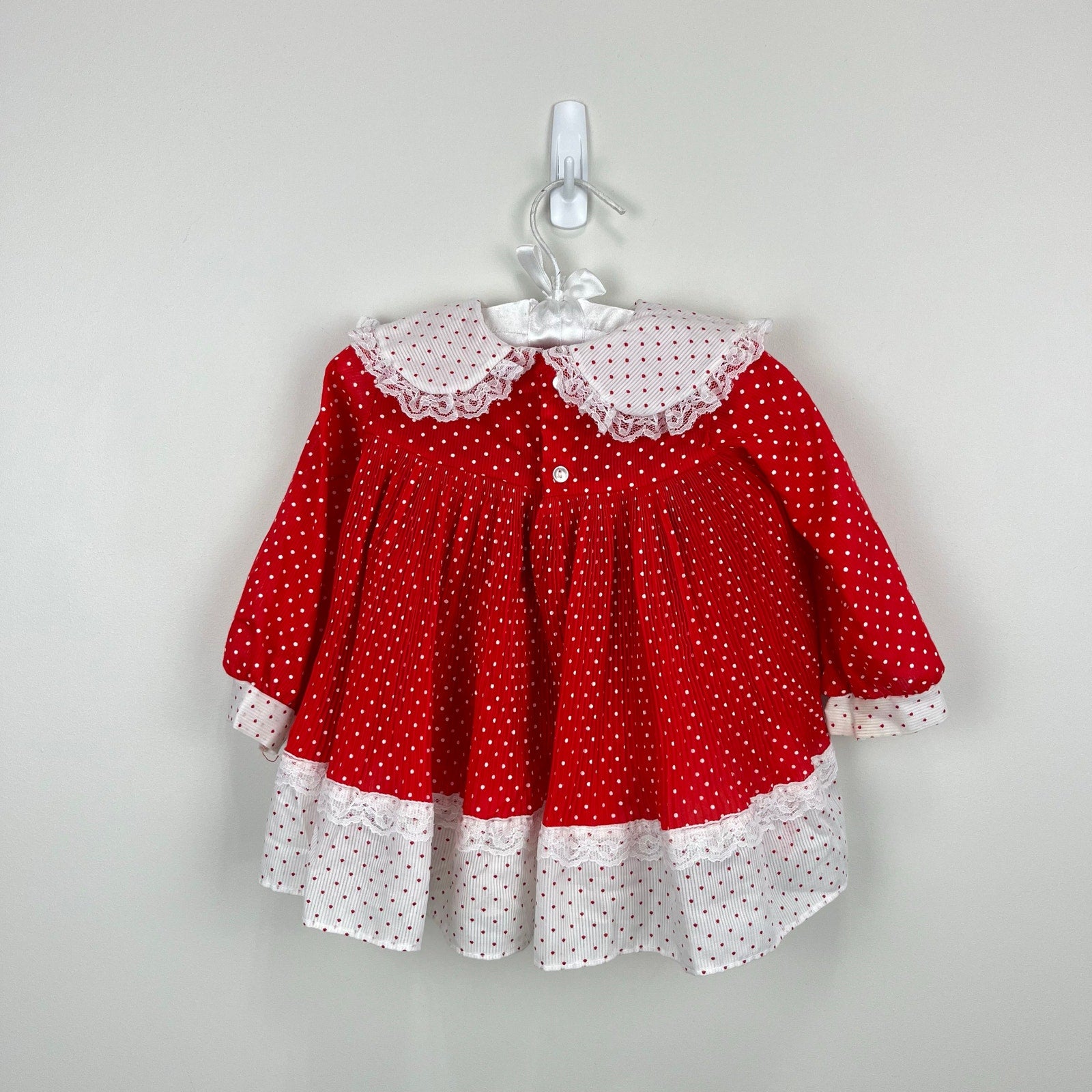 Vintage Red Ruffle Polka Dot Dress Medium USA