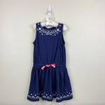 Load image into Gallery viewer, Mini Boden Embroidered Tie Waist Dress Indigo 6-7
