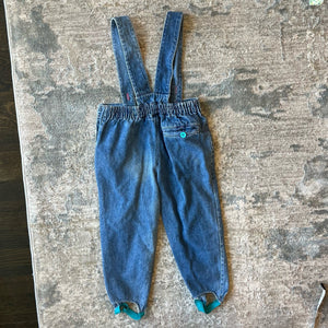 Vintage Happy Kids Blue Jean Bow Suspender Overalls 4T