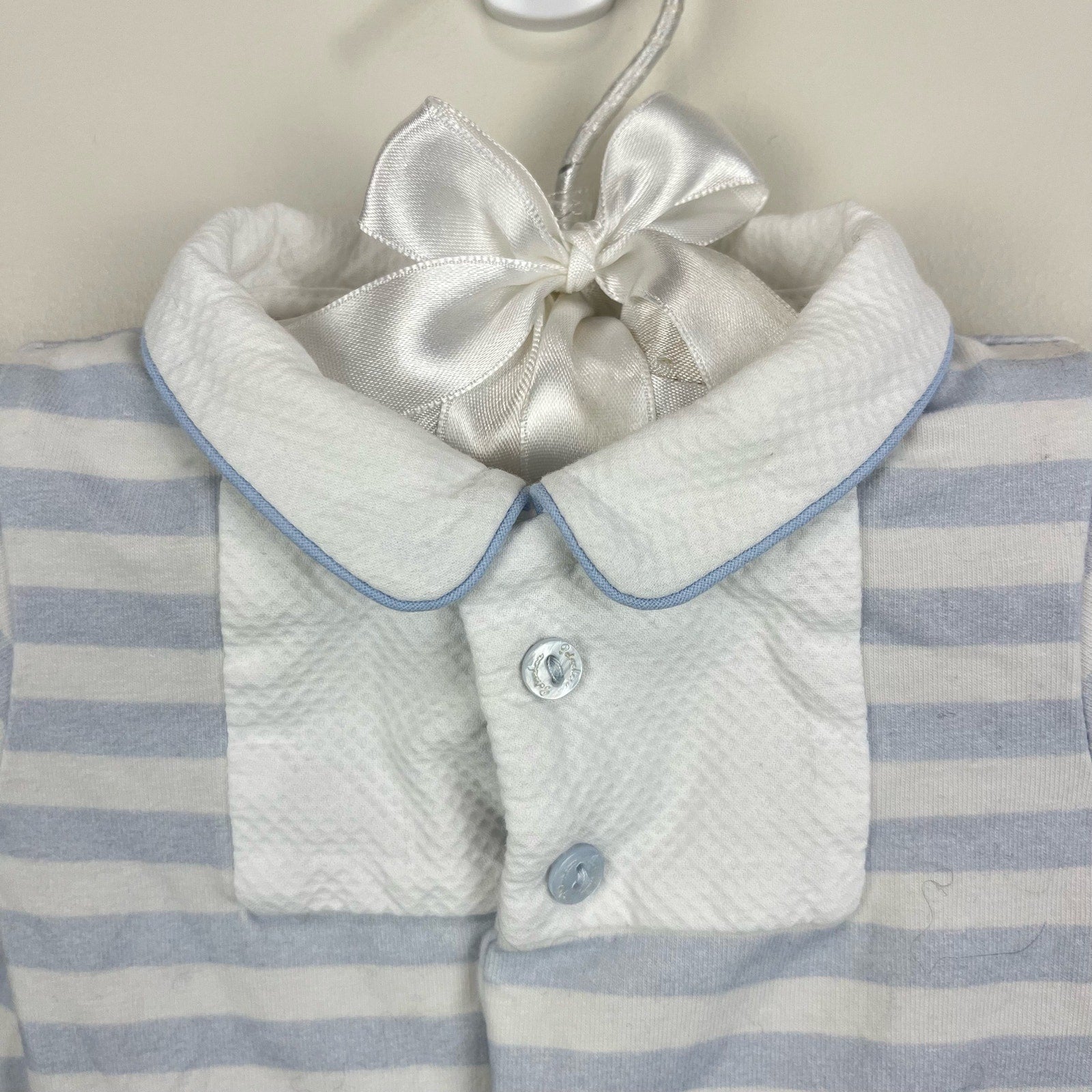 Patachou Blue and White Striped Shortall Romper 3 Months