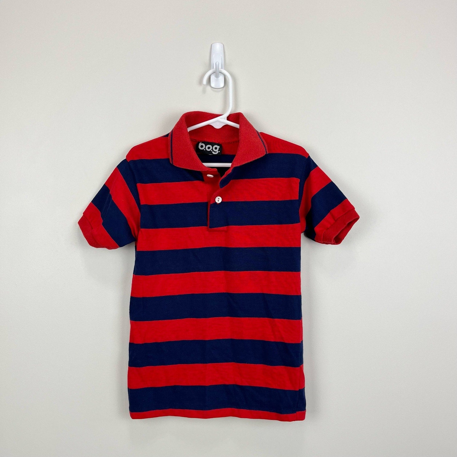 Vintage b.o.g. Red and Blue Striped Polo Shirt 10 USA