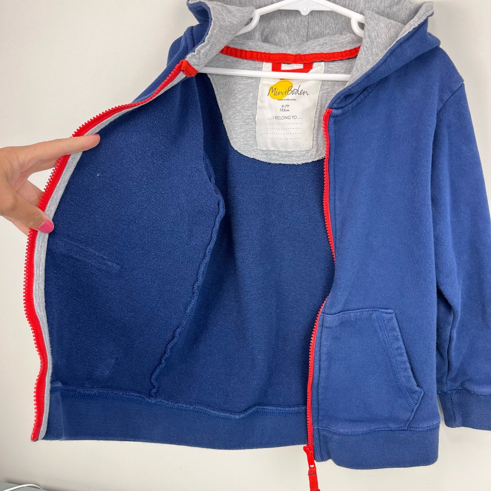 Mini Boden Navy Shark Zip Up Hoodie Sweatshirt 6-7